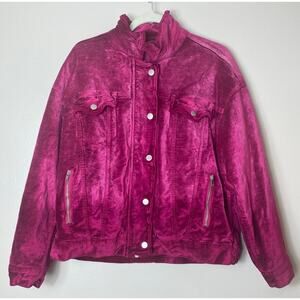 FREE PEOPLE JACKET PINK BOMBER TRUCKER VELVET MOTO WINTER EDGY ELEVATED BASICS